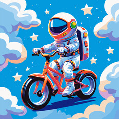 Obraz premium vector astronaut playing bicycle