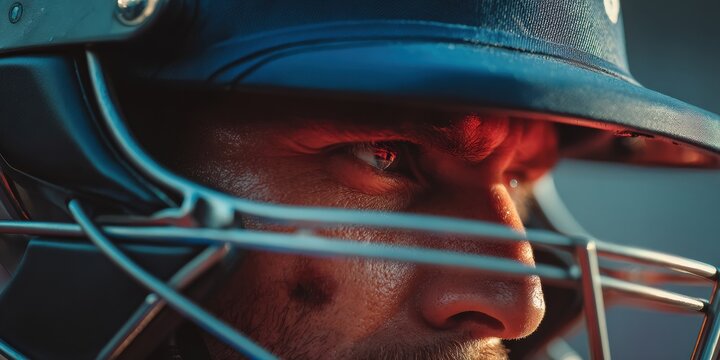 Professional Cricketer Focused in Blue Helmet Preparing for Game Authentic Premium Sports Content for Team Spirit Marketing and Social Media Campaigns