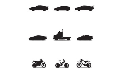 Vehicles Car, Motorcycle, Bicycle - Transportation Icons