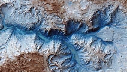 High-angle view of a river carving a canyon. 