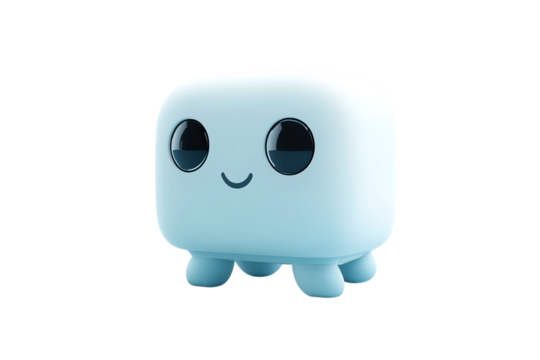 Cute light blue cartoon character with big eyes isolated on transparent background