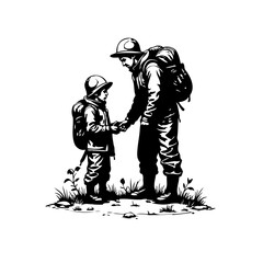 A bonding journey: father and son with backpacks embarking on an outdoor adventure together in