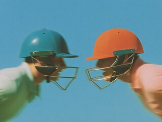 Professional Cricket Helmets Facing Off with Dynamic Energy Effects Modern High-Quality Sports Rivalry Concept for Marketing and Social Media Campaigns
