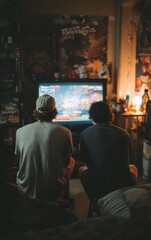 Fototapeta premium Authentic Youth Culture Friends Gaming in Cozy Student Dorm Room Night Vibe Premium Lifestyle Content for Millennial Social Media and Marketing Campaigns