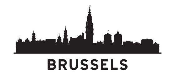 Obraz premium Brussels City Skyline Vector Silhouette. Vector black silhouette. with white background