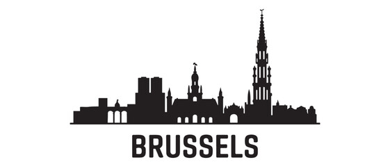Obraz premium Brussels City Skyline Vector Silhouette. Vector black silhouette. with white background