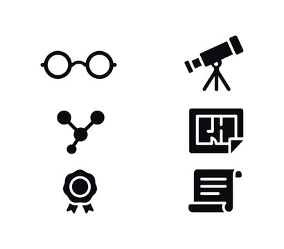 vector solid black filled icons clarity (historic): old spectacles polished telescope ink diagram architectural blueprint wax seal parchment.