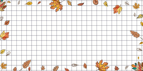 Autumn Leaves Border on Grid Paper Background