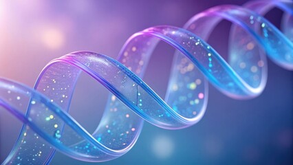 Abstract dna helix spiral glowing with vibrant blue and purple light and bokeh effects science