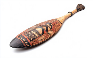 Traditional Tribal Carved Indigenous Paddle Isolated On White Background.