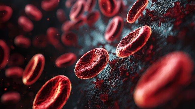 A close-up of a red blood cell in a blood vessel, with a blurred background.