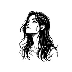 Elegance captured in monochrome illustration: a woman's gaze evoking introspection and serene