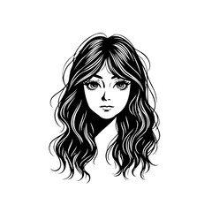 Elegance in monochromatic art drawing capturing a young woman's face with flowing hair and gentle