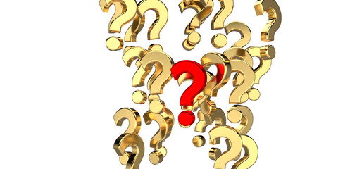 group of golden question mark symbols, - 3D illustration 