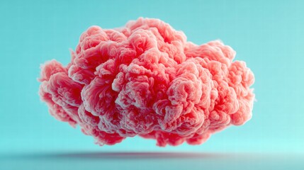 A vibrant pink cloud floats against a serene blue backdrop, evoking a sense of dreamlike wonder.