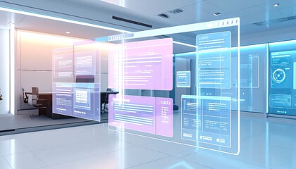 Layered Holographic Interface with Pastel Tones