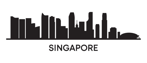 Fototapeta premium SINGAPORE City ASIA Skyline Silhouette Cityscape Vector. Vector black silhouette. with white background