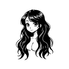 Elegant manga style portrait of a young woman with flowing hair and expressive eyes artwork