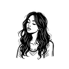 Elegant minimalistic portrait of a serene woman with flowing hair showcases beauty and peaceful