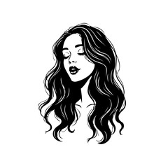 Elegant monochrome drawing depicting a long haired woman lost in thought or serene reverie