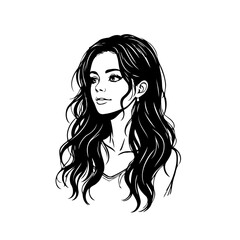 Elegant monochrome portrait displaying flowing hair illustration with delicate facial features and
