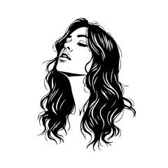Elegant woman illustration with flowing hair against a serene white backdrop capturing graceful