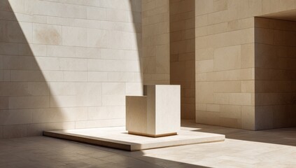 A minimalist, sunlit space with a light beige stone chair