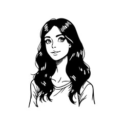 Elegant woman with flowing hair a stylized vector portrait expressing serene sophistication using