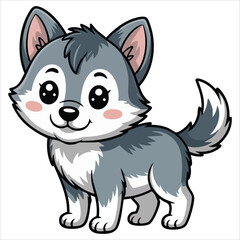 Adorable playful wild canine in colorful woodland setting isolated vector illustration on white background