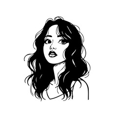 Expressive monochrome portrait capturing a young woman's beauty with striking eyes and flowing