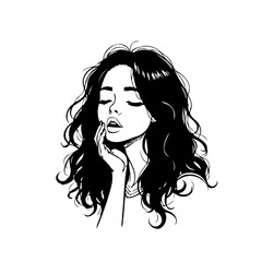 Expressive portrait with flowing hair a young woman embodying tranquility and thoughtful