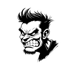 Intense black and white illustration showcasing the stern expression of an edgy character design
