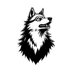 Intense canine head drawing with dark sharp features isolated to add to dark themed illustrations