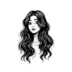 Intricate line art portrait of a captivating woman showcasing flowing hair and delicate facial