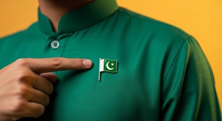 Proud to Be Pakistani &ndash; Flag Pin on Traditional Green Attire