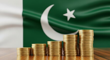 Pakistan Economic Growth Concept – Rising Coins & National Flag