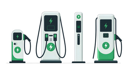 Electric vehicle charging station ev charger power plug energy car battery renewable fuel infrastructure 100 on transparent background