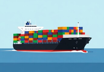 Illustration of cargo ship on the ocean