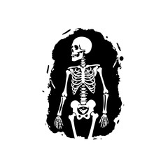 Monochrome depiction of skeletal figure emerging from dark abyss evoking mortality existentialism