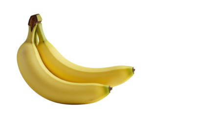 Pristine, vibrant, ripe yellow bananas on a transparent matte surface with soft shadows, clear negative space on right, shallow depth of field. Concept of natural freshness and healthy living