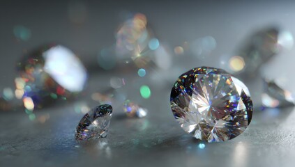 Close-up of sparkling diamonds on a surface