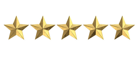 Five golden stars 3d transparent background