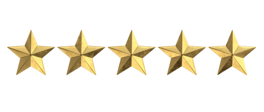 Five golden stars 3d transparent background