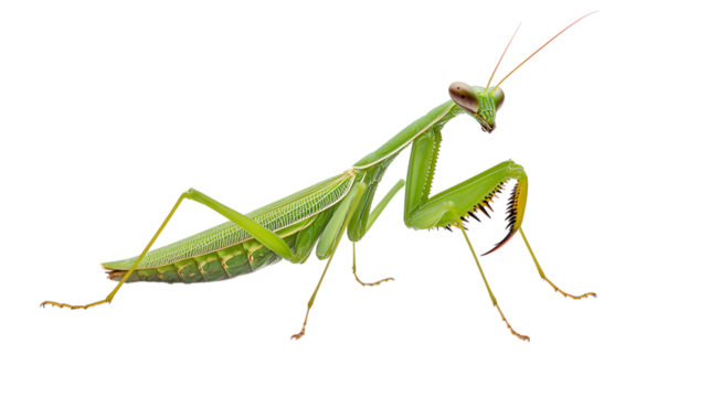 Green Praying Mantis Isolated on Transparent Background, Insect Predator with Camouflage and Unique Posture