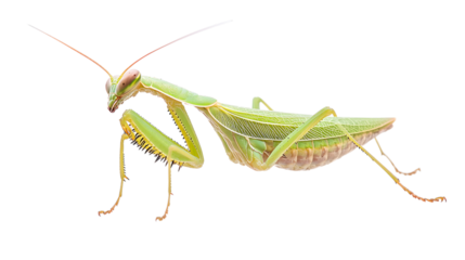 Light Green Praying Mantis Isolated on Transparent Background, Insect Predator with Camouflage and Unique Posture