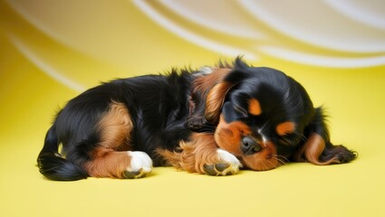 Adorable puppies sprawled out on the floor, peacefully resting.