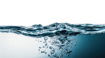 Captivating shot of water featuring beautiful waves and submerged bubbles with a clear white background.
