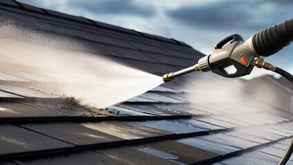 Obraz premium Cleaning the mold off the vinyl siding of this exterior wall is best left to a skilled handyman or a professional.