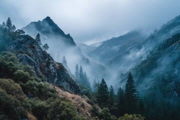 Fototapeta premium Misty mountain range landscape (1)