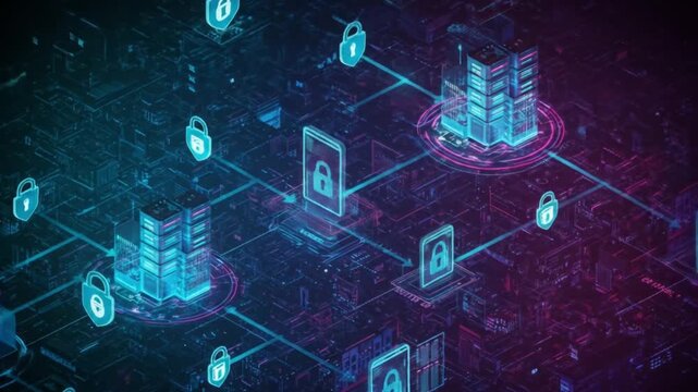 Digital security network connecting global data servers with encrypted cyber protection - Powered by Adobe